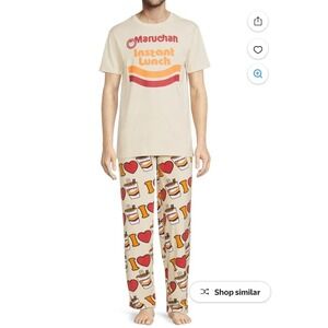 Maruchan NWT Instant Lunch Pajamas Men's Small Beige Lounge Sleep Set Cozy